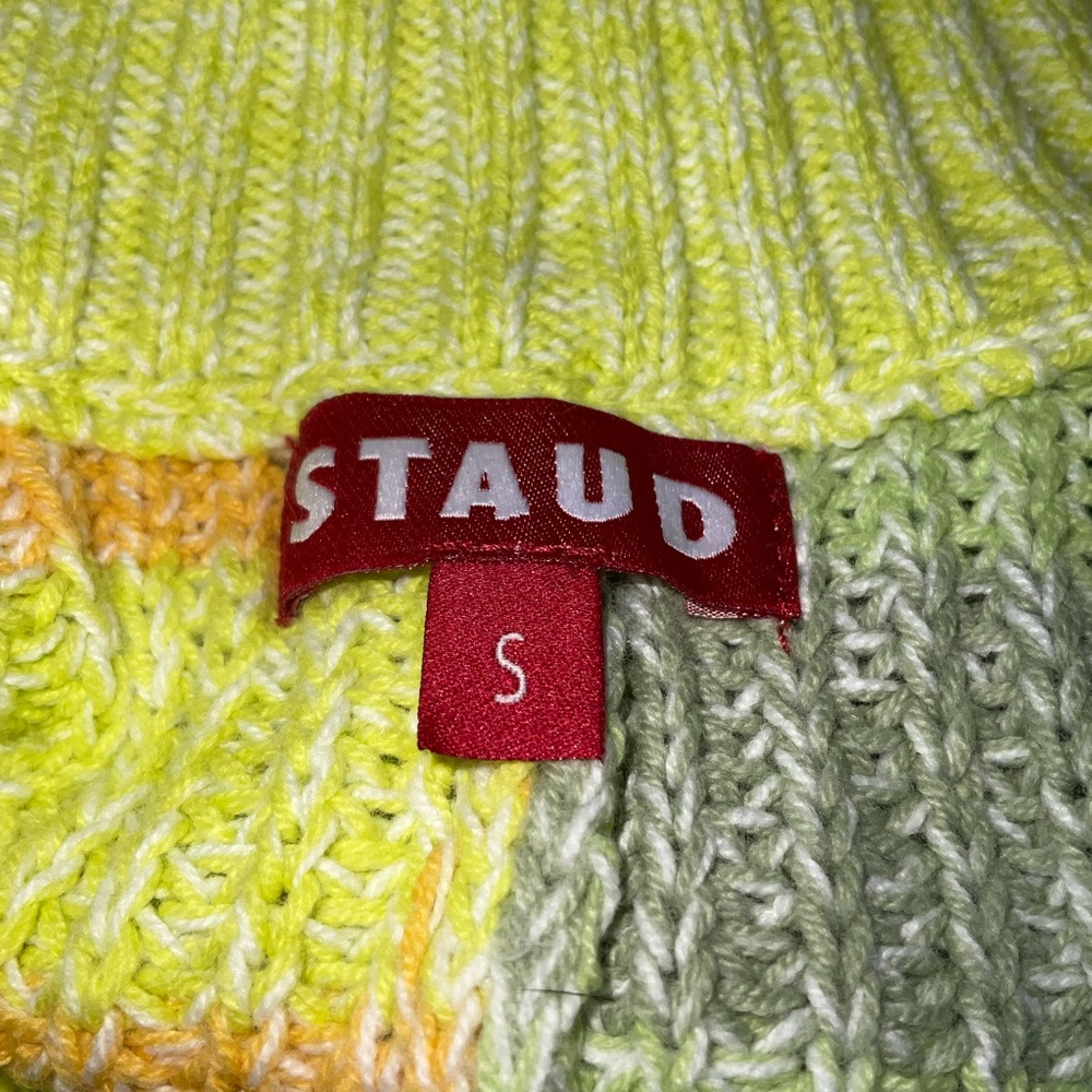 STAUD Cropped Hampton Yellow and Green Knit Sweater - Picture 3 of 6